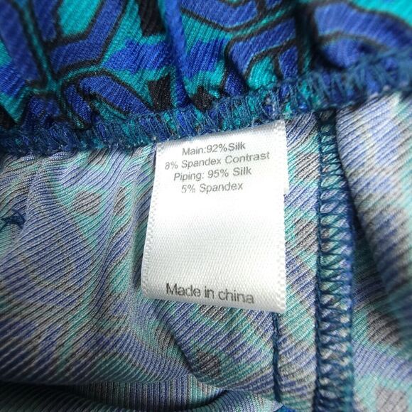 ST JOHN Ratan Print Stretch Silk Twill Pants Ankle Crop Azurite Boho Blue Large - Picture 7 of 7